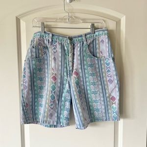 Vintage Denim Republic Floral and Stripe Pattern Shorts